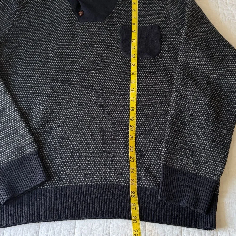 J.Crew Lambswool Shawl Collar Bird’s-Eye Sweater Men’s Large Navy Button Neck